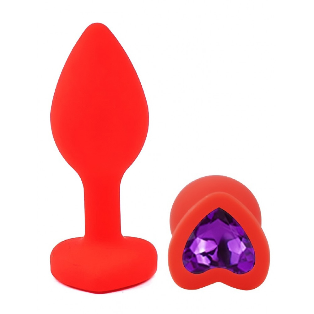 Анальные игрушки без вибрации - Силиконовая анальная пробка EGZO - Silicone Red Heart Plug Purple, size S 3