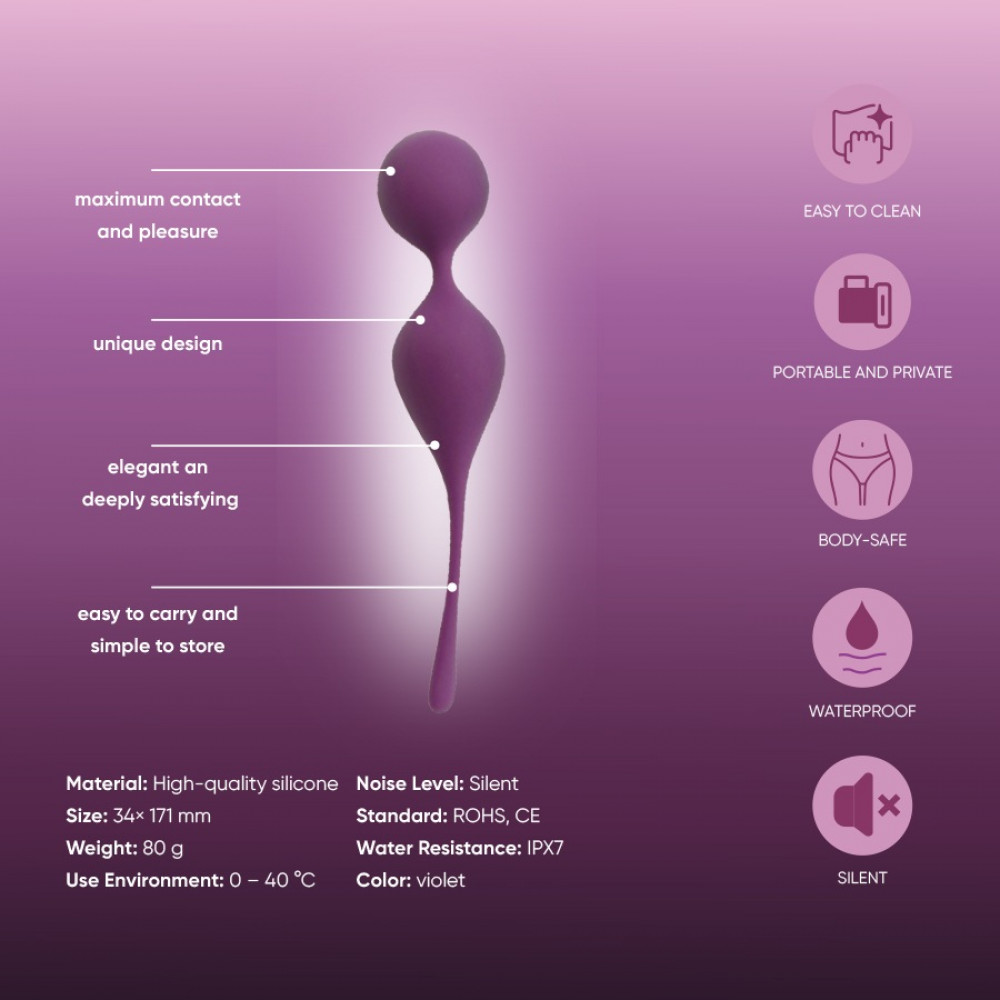 Вагинальные шарики и тренажеры - Вагинальные шарики Sweet Em на мягком соединении, фиолет, 17 х 3.3 см 2