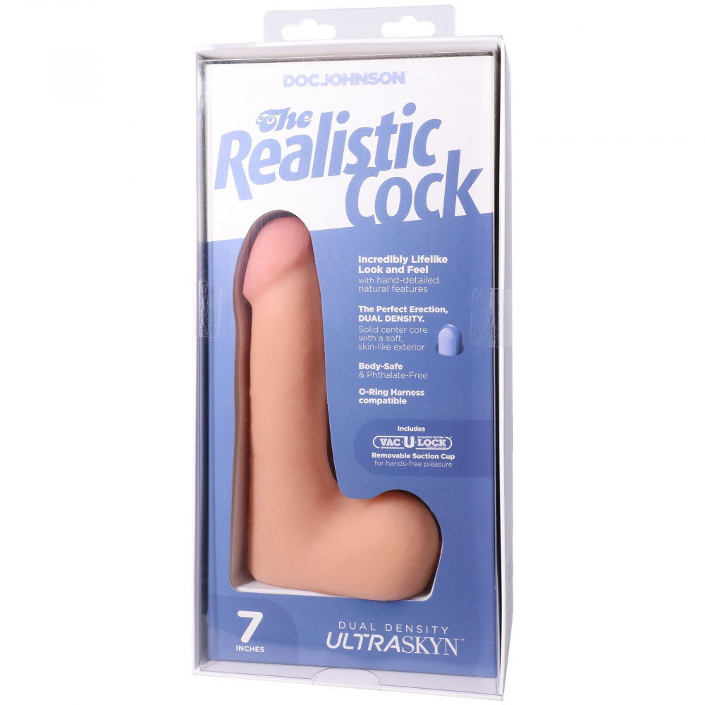 Секс іграшки - Фалоімітатор Doc Johnson The Realistic Cock ULTRASKYN 7 Inch with Balls Vanilla (м'яте паковання!!!) 9