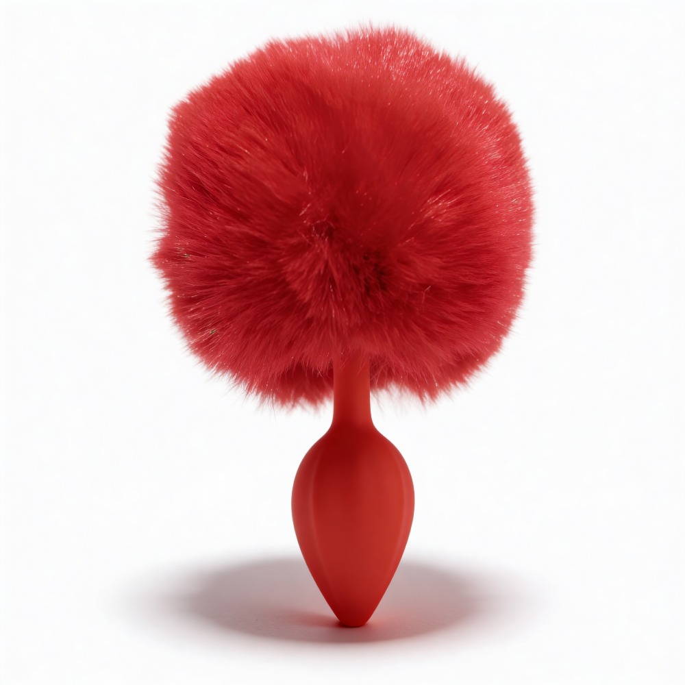 Анальные игрушки без вибрации - Анальная пробка рельефная ALUME, S, красная с красным пушком и сменным прозрачным камнем, 7 х 2,8 см 4