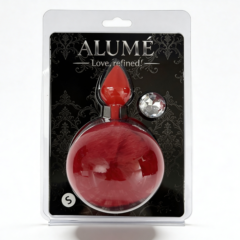 Анальные игрушки без вибрации - Анальная пробка рельефная ALUME, S, красная с красным пушком и сменным прозрачным камнем, 7 х 2,8 см 1