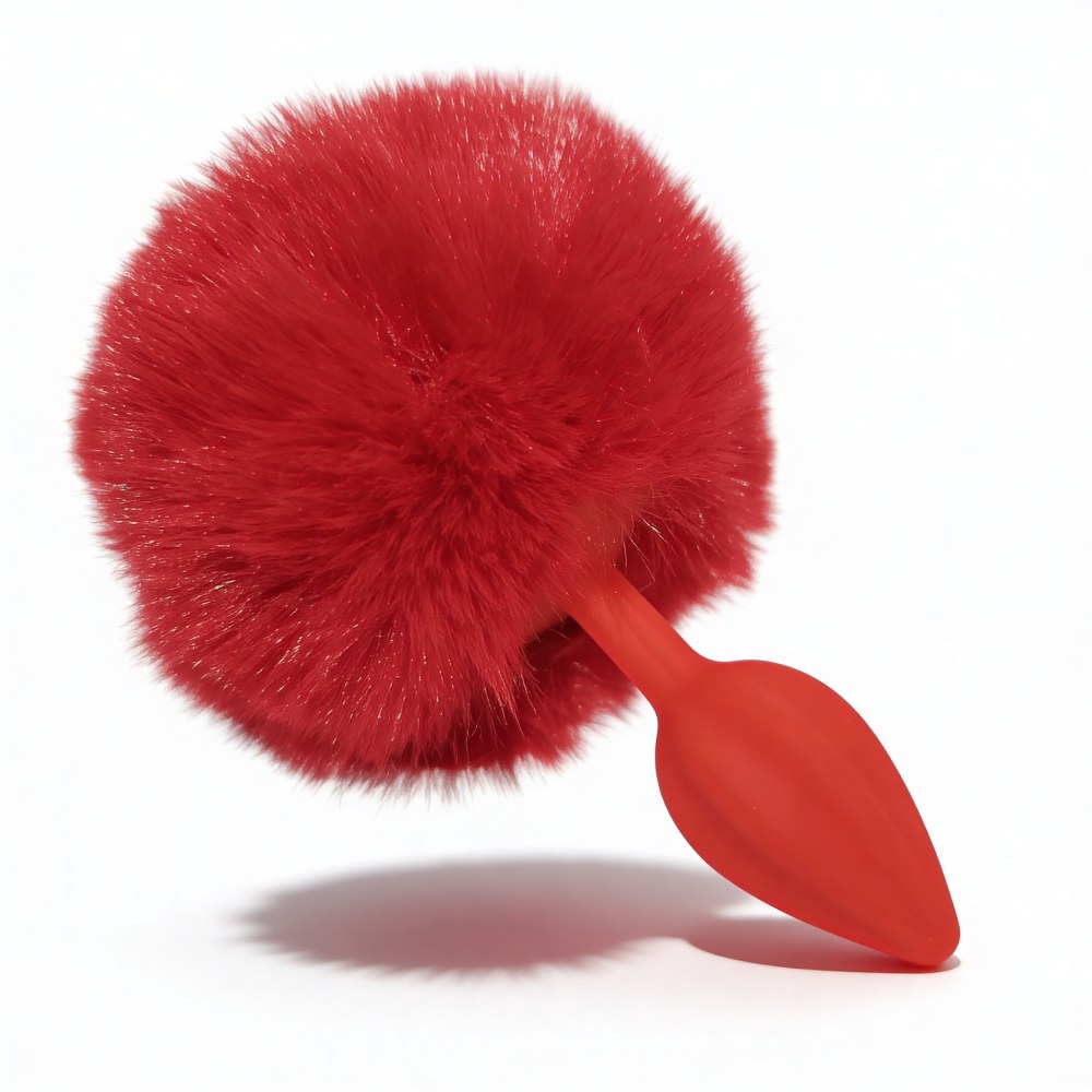 Анальные игрушки без вибрации - Анальная пробка рельефная ALUME, S, красная с красным пушком и сменным прозрачным камнем, 7 х 2,8 см 5