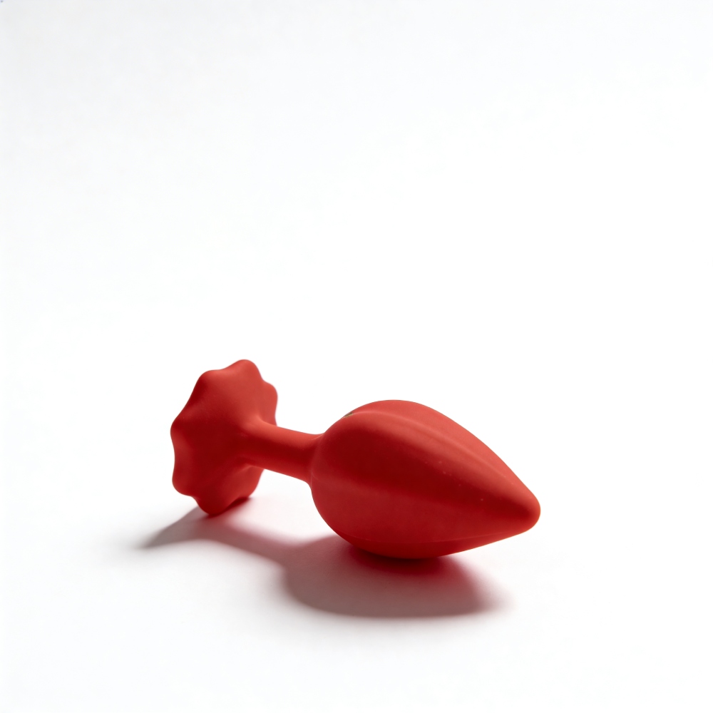 Анальные игрушки без вибрации - Анальная пробка рельефная ALUME, S, красная с красным пушком и сменным прозрачным камнем, 7 х 2,8 см 9