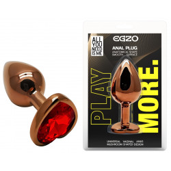 Анальная пробка с кристаллом EGZO - Dark Gold Heart Plug Red, size S