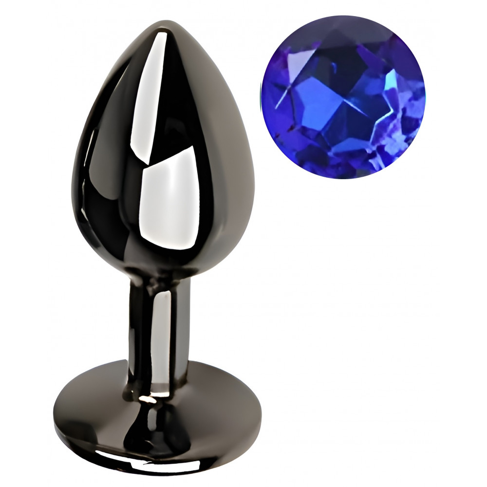 Анальные игрушки без вибрации - Анальная пробка с кристаллом EGZO - Dark Gray Round Plug Blue, size S 5