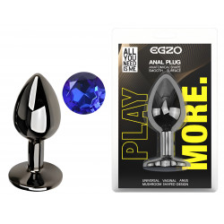 Анальная пробка с кристаллом EGZO - Dark Gray Round Plug Blue, size S