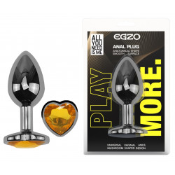 Анальная пробка с кристаллом EGZO - Dark Silver Heart Plug Yellow size S