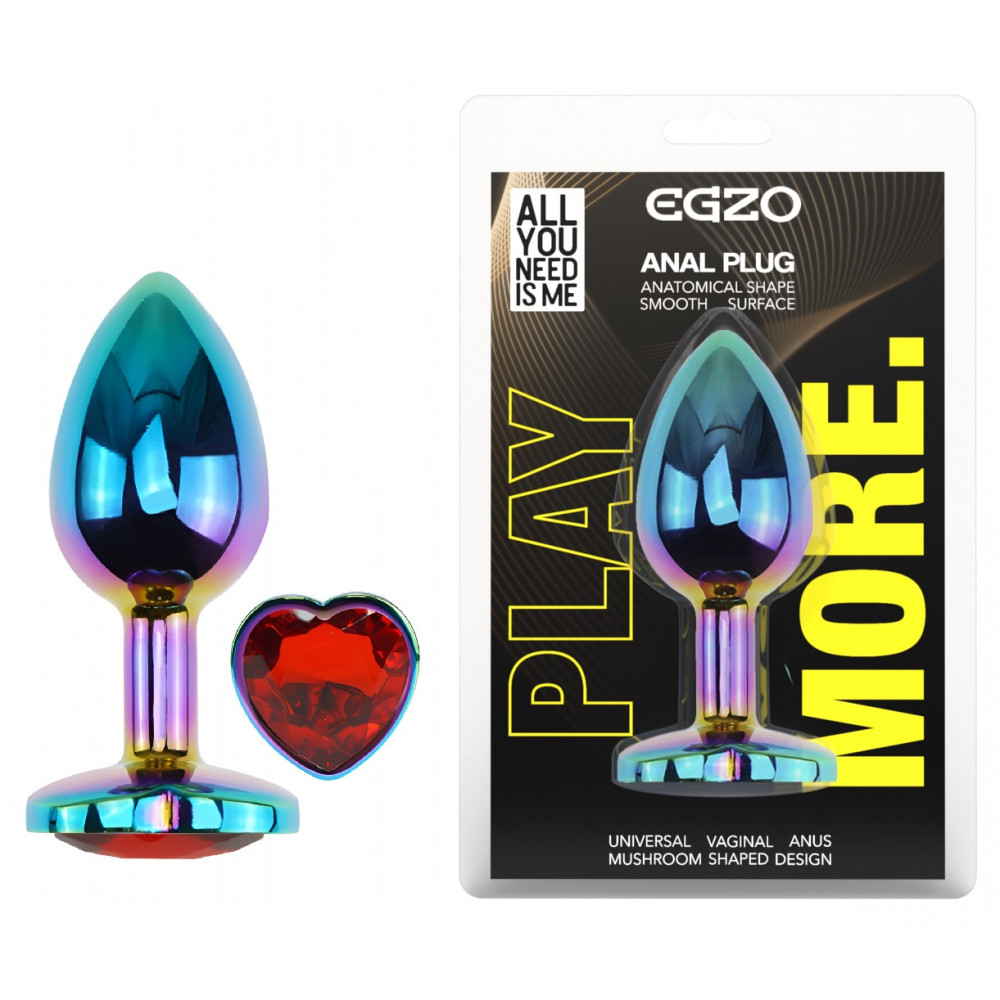 Анальные игрушки без вибрации - Анальная пробка с кристаллом EGZO - Multicolor Heart Plug Red size S