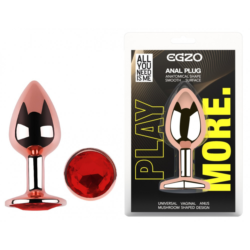 Анальные игрушки без вибрации - Анальная пробка с кристаллом EGZO - Rose Gold Round Plug Red size S