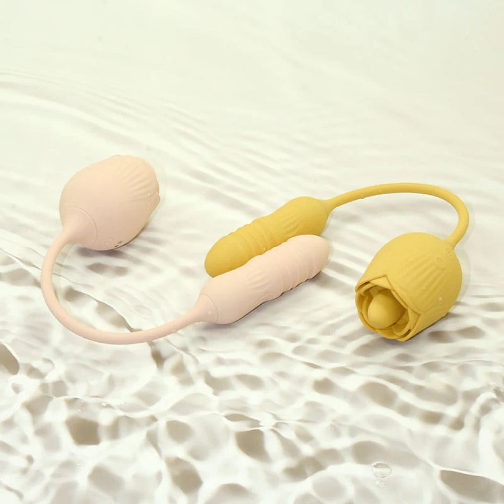 Різне - Подвійний вібратор трояндочка з ротацією 10 режимів Sweet Em Velvet Lure, жовтий 1