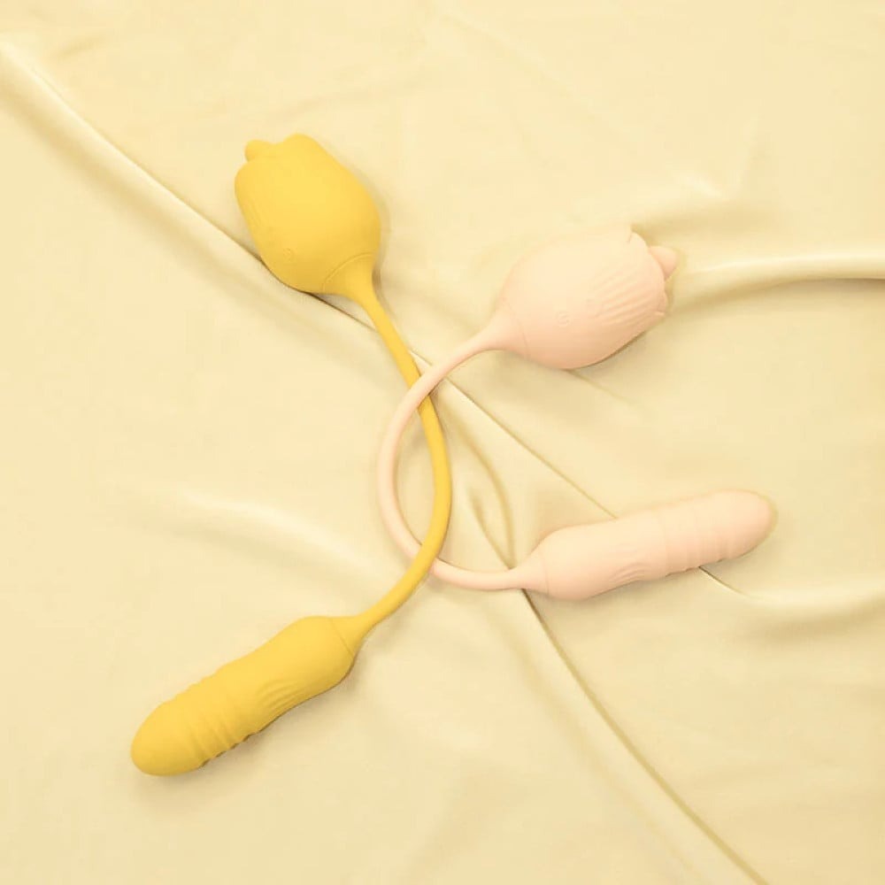 Різне - Подвійний вібратор трояндочка з ротацією 10 режимів Sweet Em Velvet Lure, жовтий 2