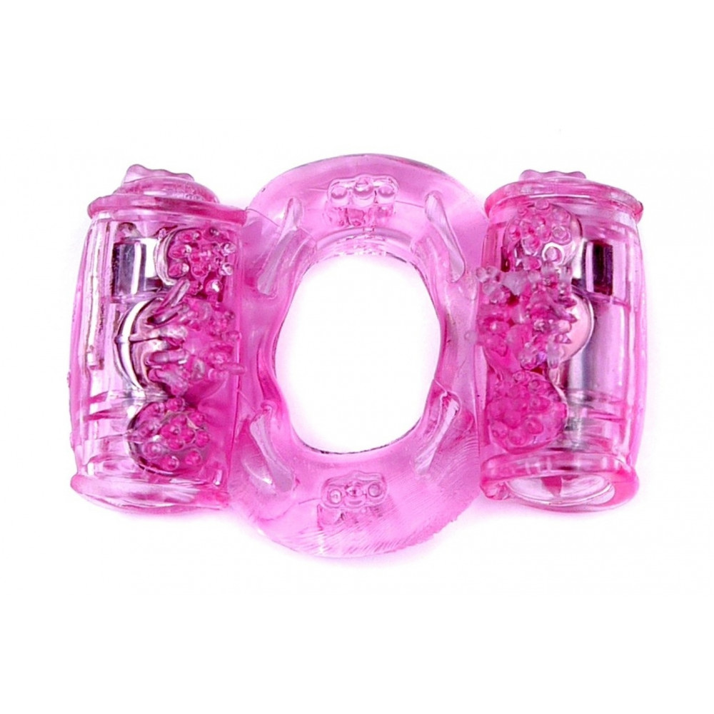 Эрекционные кольца и насадки на член - Эрекционное вибро кольцо BOSS Vibrating Cock Ring Double Pink, BS6700033