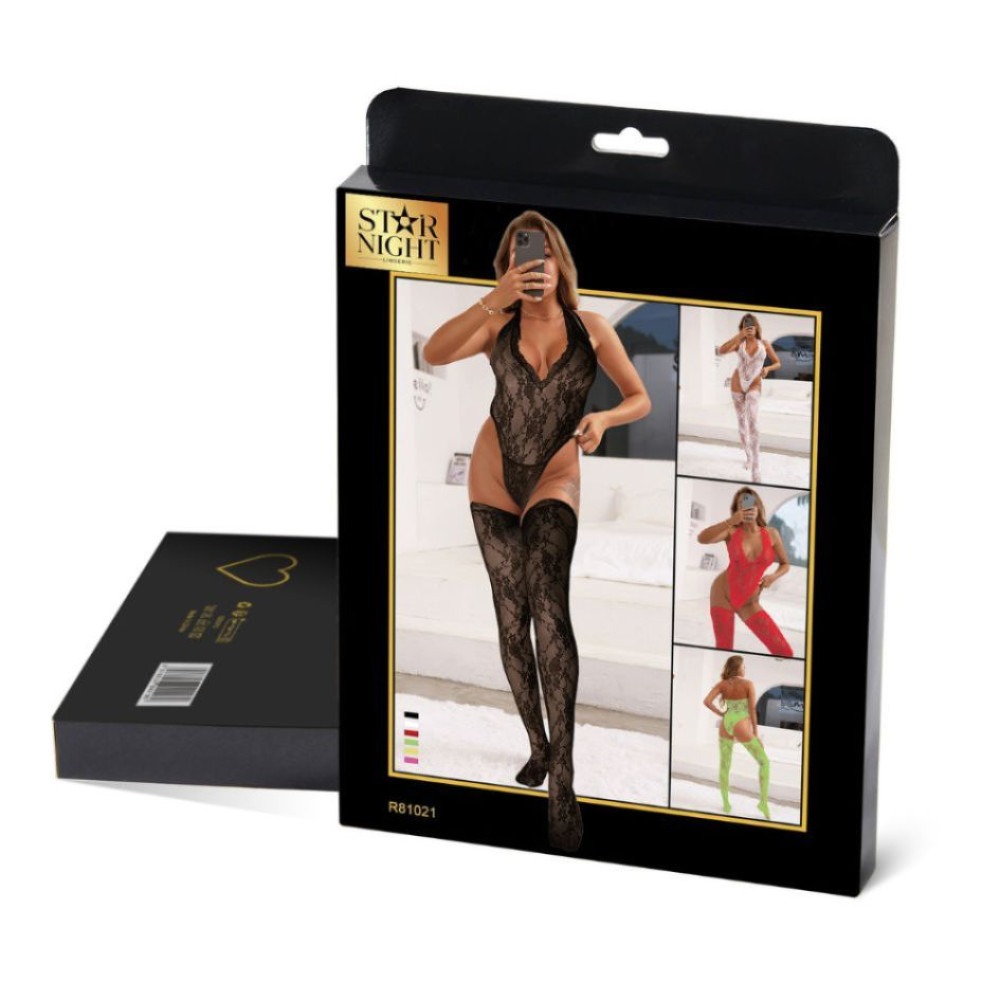 Різне - Комплект Star Night боді з коміром халтер та образним вирізом +панчохи, червоний 8