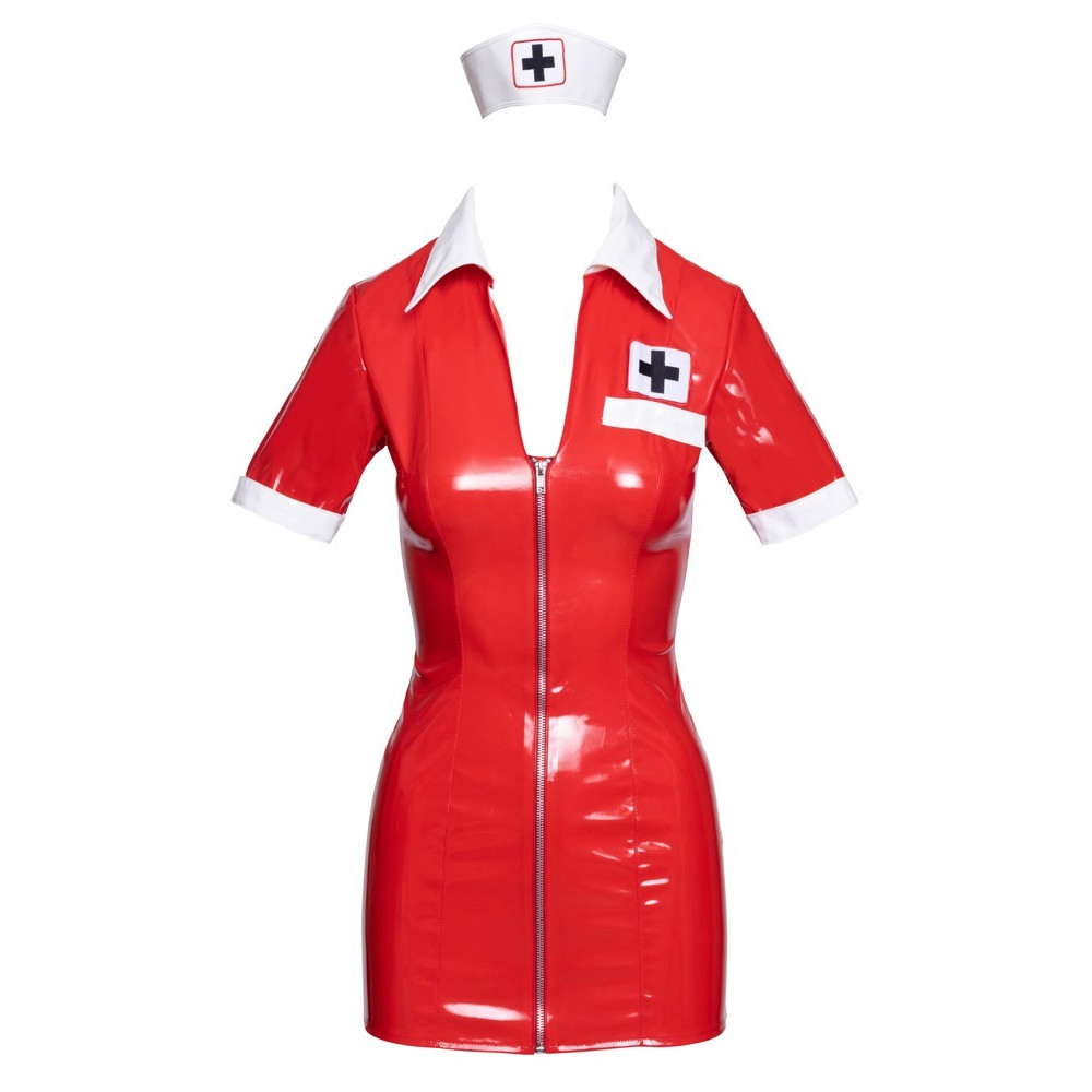 Эротические костюмы - Костюм медсестры красный Black Level Vinyl Nurse red XL 3