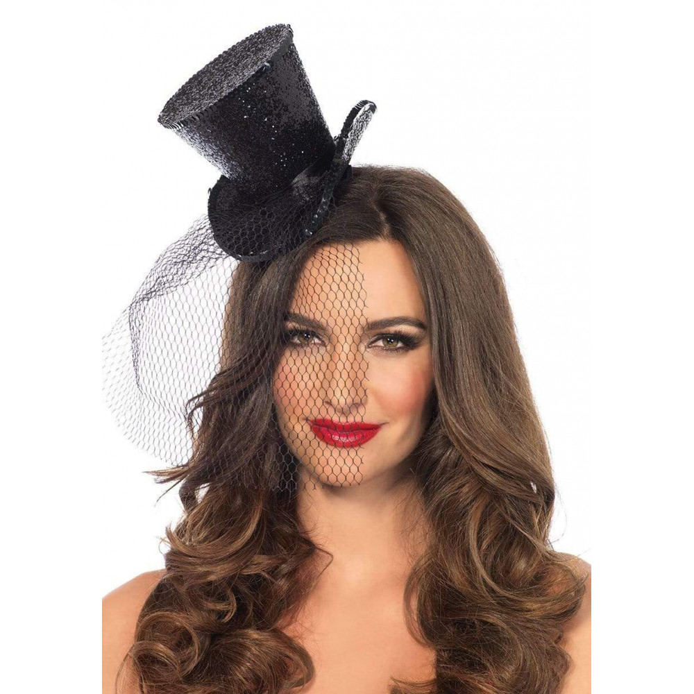 Эротические костюмы - Мини-цилиндр женский Mini Glitter Top Hat от Leg Avenue