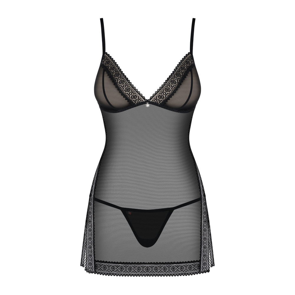 Разное - Пеньюар полупрозрачный с орнаментом по краю Obsessive 862-CHE-1 черный, L/XL 4