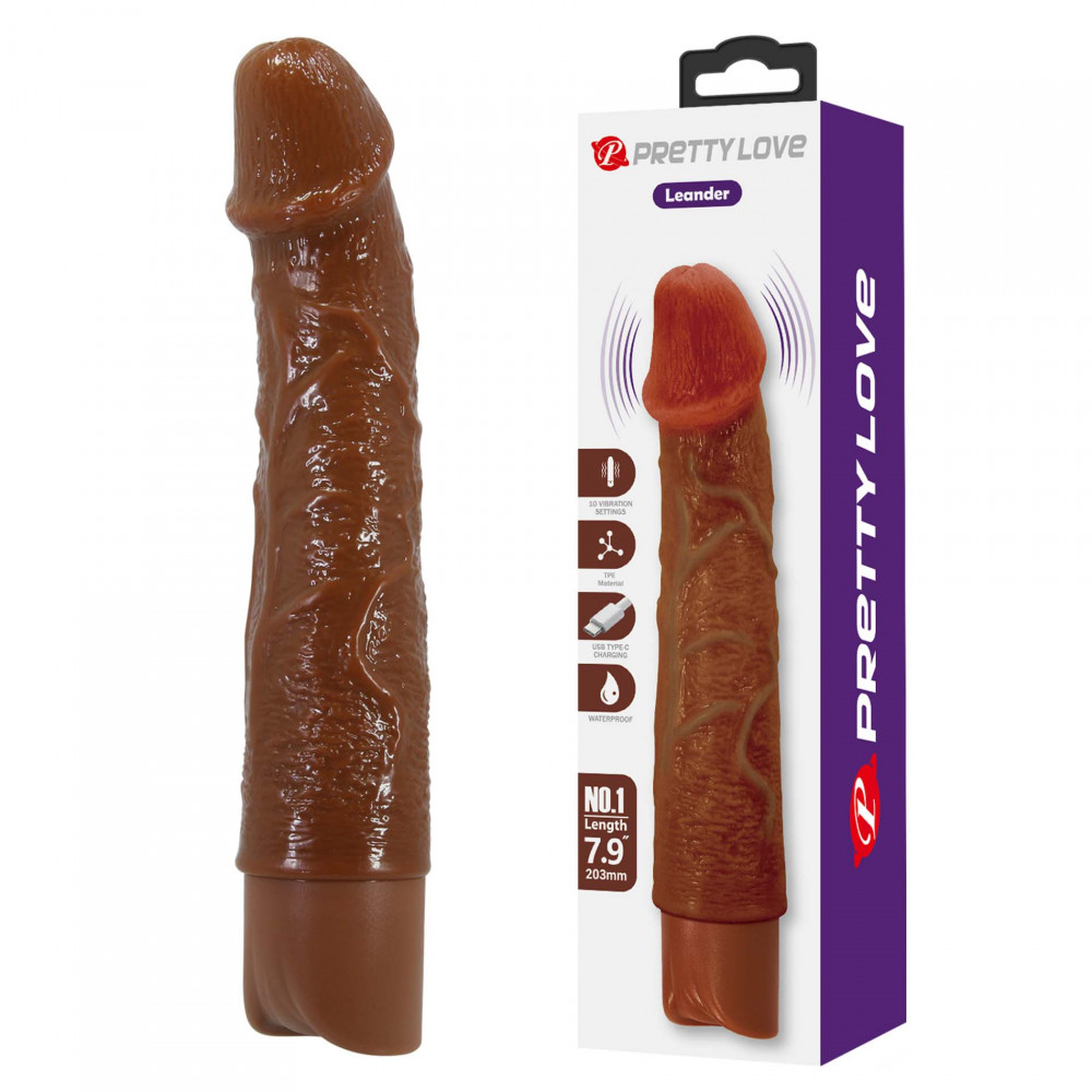  - Реалістичний вібратор, що перезаряджається Pretty Love - Osric Realistic Vibrating Dildo Brown, BW-500081-1