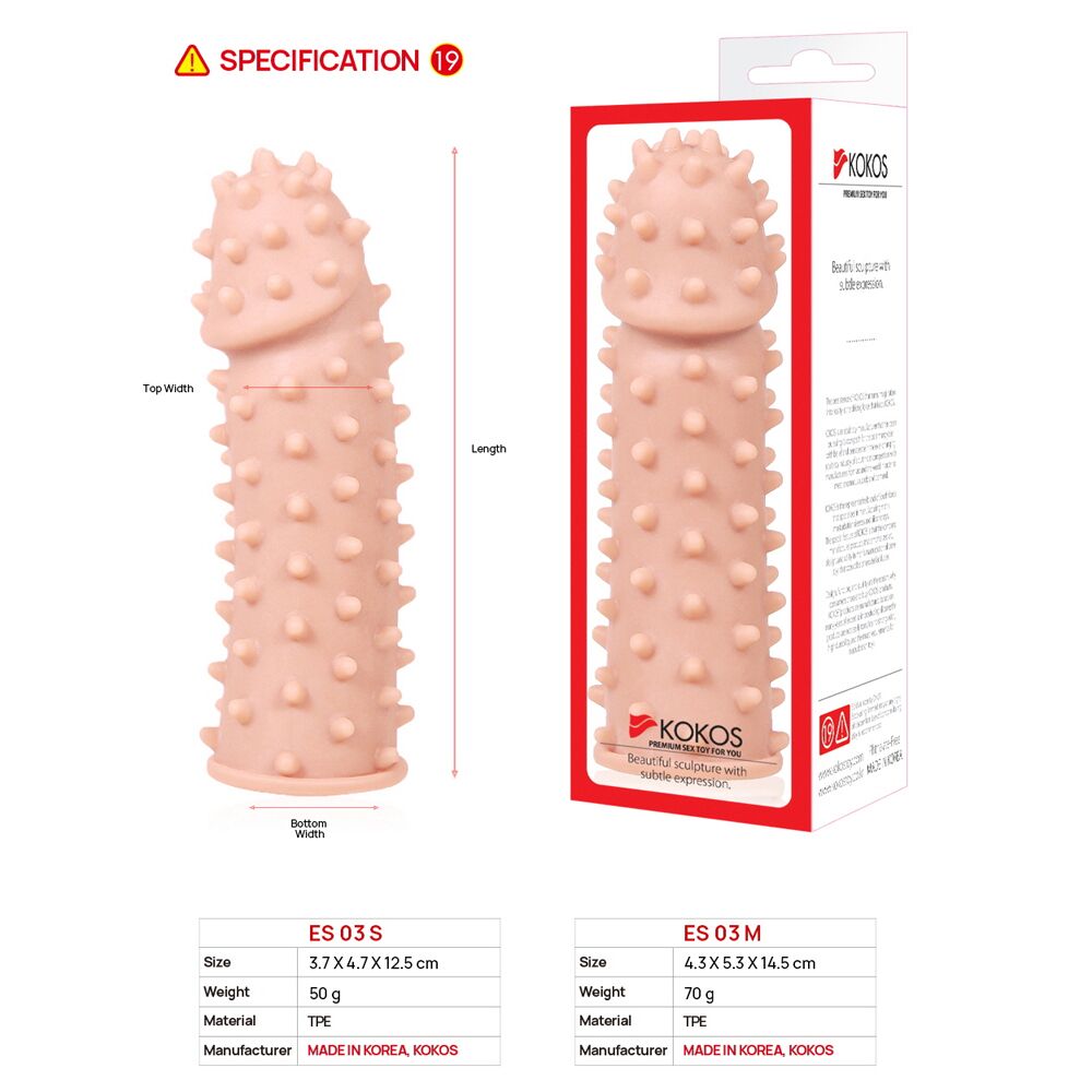 Эрекционные кольца без вибрации - Насадка на член Kokos Extreme Sleeve ES.03 размер M, утолщающая, стимулирующий рельеф 4