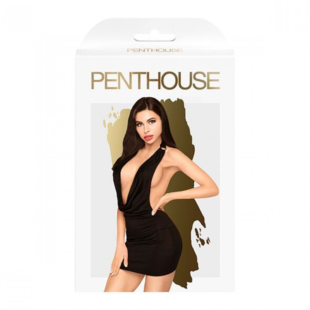 Сексуальные платья - Мини-платье Penthouse - Heart Rob Black M/L, хомут, глубокое декольте, миниатюрные стринги 2