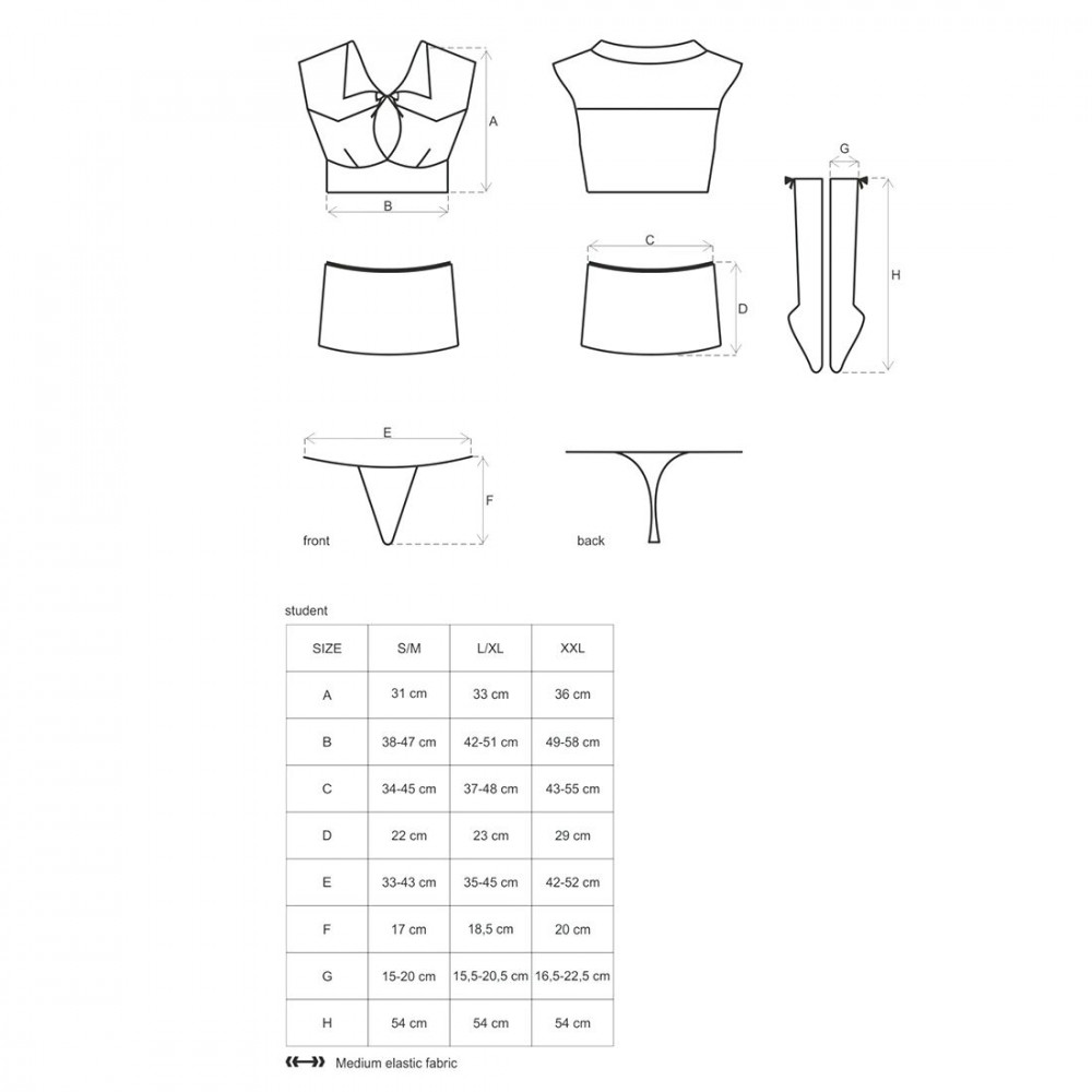 Ролевые костюмы - Эротический костюм студентки Obsessive Student 4 pcs costume S/M, топ, юбка, стринги, гольфы 6