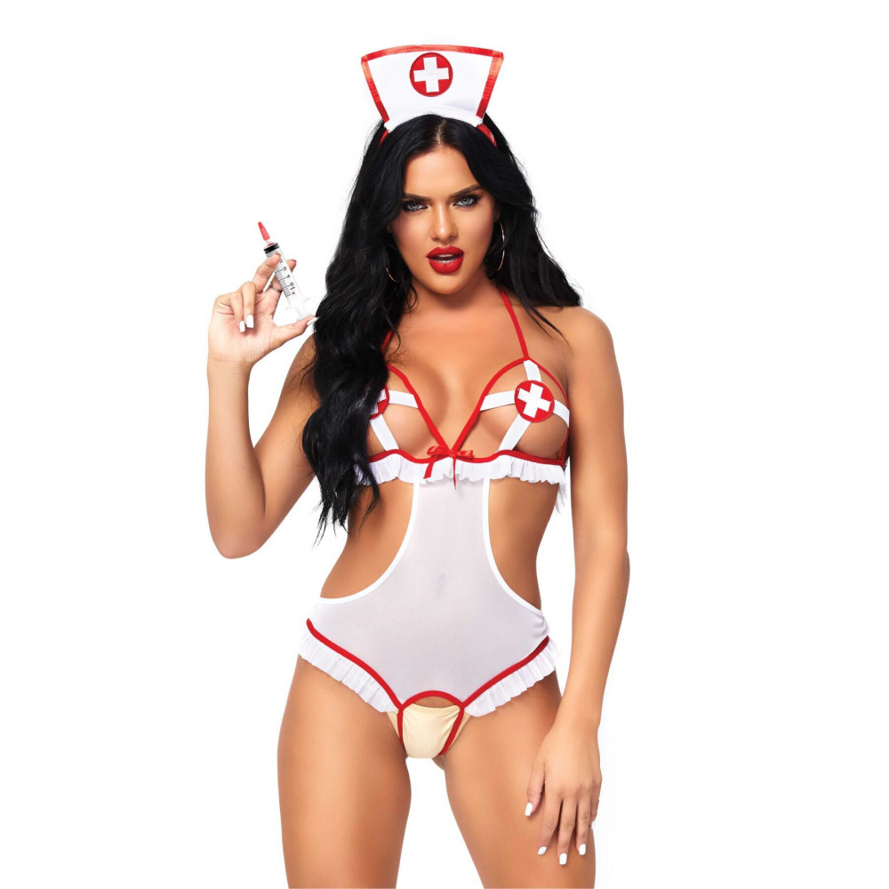 Эротические костюмы - Костюм медсестры Leg Avenue Naughty Nurse, one size, боди и шапочка
