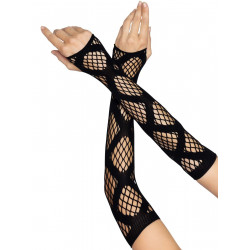 Длинные митенки Leg Avenue Faux wrap net arm warmers One size Black, крупная сетка