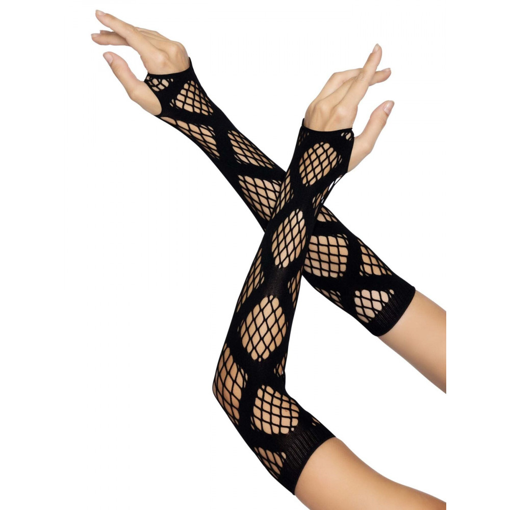 Чулки - Длинные митенки Leg Avenue Faux wrap net arm warmers One size Black, крупная сетка 2
