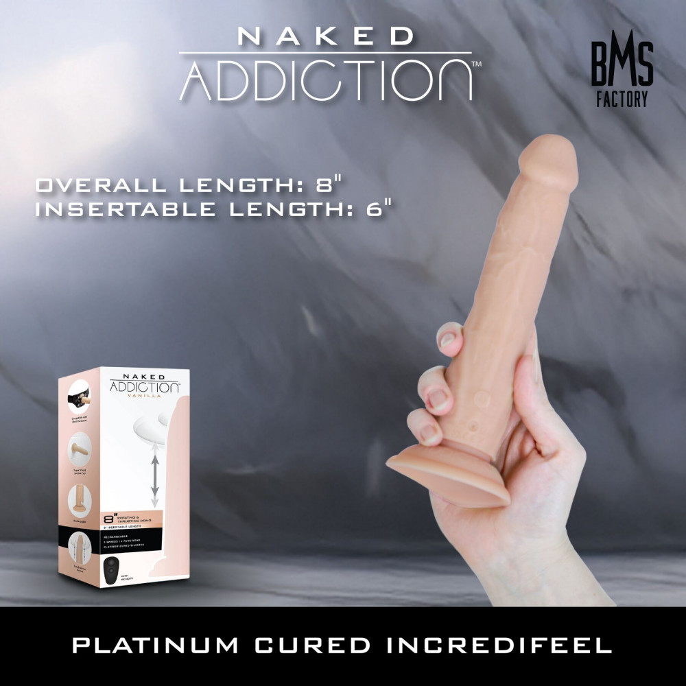 Фаллоимитаторы - Фаллоимитатор с ротацией и пульсацией Naked ADDICTION 8″ Rotating & Thrusting Dong - Vanilla 4