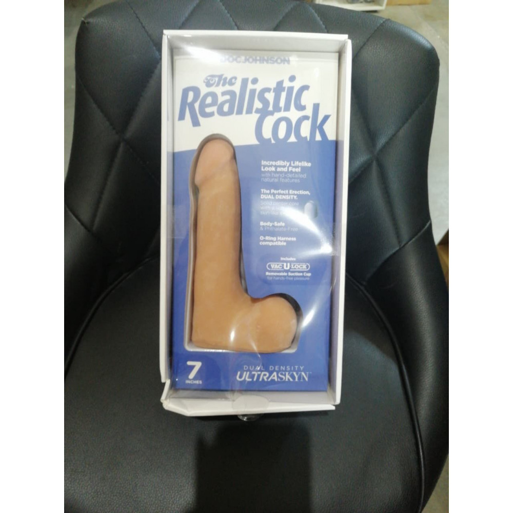 Секс іграшки - Фалоімітатор Doc Johnson The Realistic Cock ULTRASKYN 7 Inch with Balls Vanilla (м'яте паковання!!!) 1