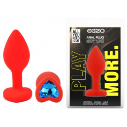 Силиконовая анальная пробка EGZO - Silicone Red Heart Plug Blue, size S