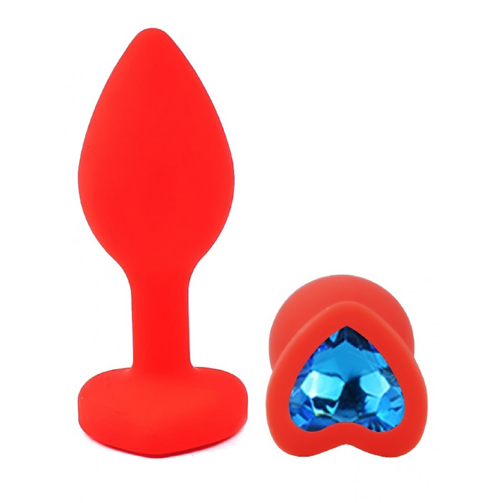 Анальные игрушки без вибрации - Силиконовая анальная пробка EGZO - Silicone Red Heart Plug Blue, size S 3