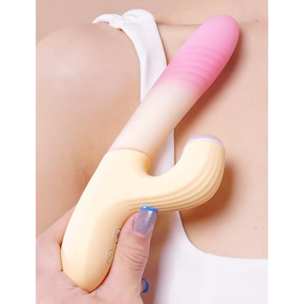 Вибратор-кролик - Вибратор-кролик с фрикцией Zemalia Sweet Flame и вакуумным стимулятором + APP, градиент розовый 5