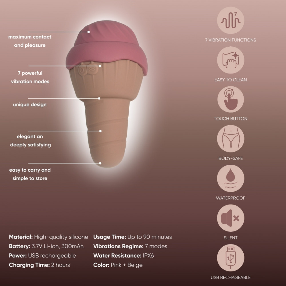Різне - Вібратор та вакуумний стимулятор з язичком Sweet Em 0067F у формі морозива 10