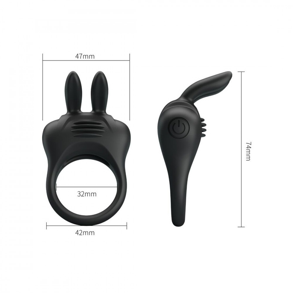 Різне - Вібро-ерекційне кільце з вушками Pretty Love чорне, 7.4 х 4.2 см 2