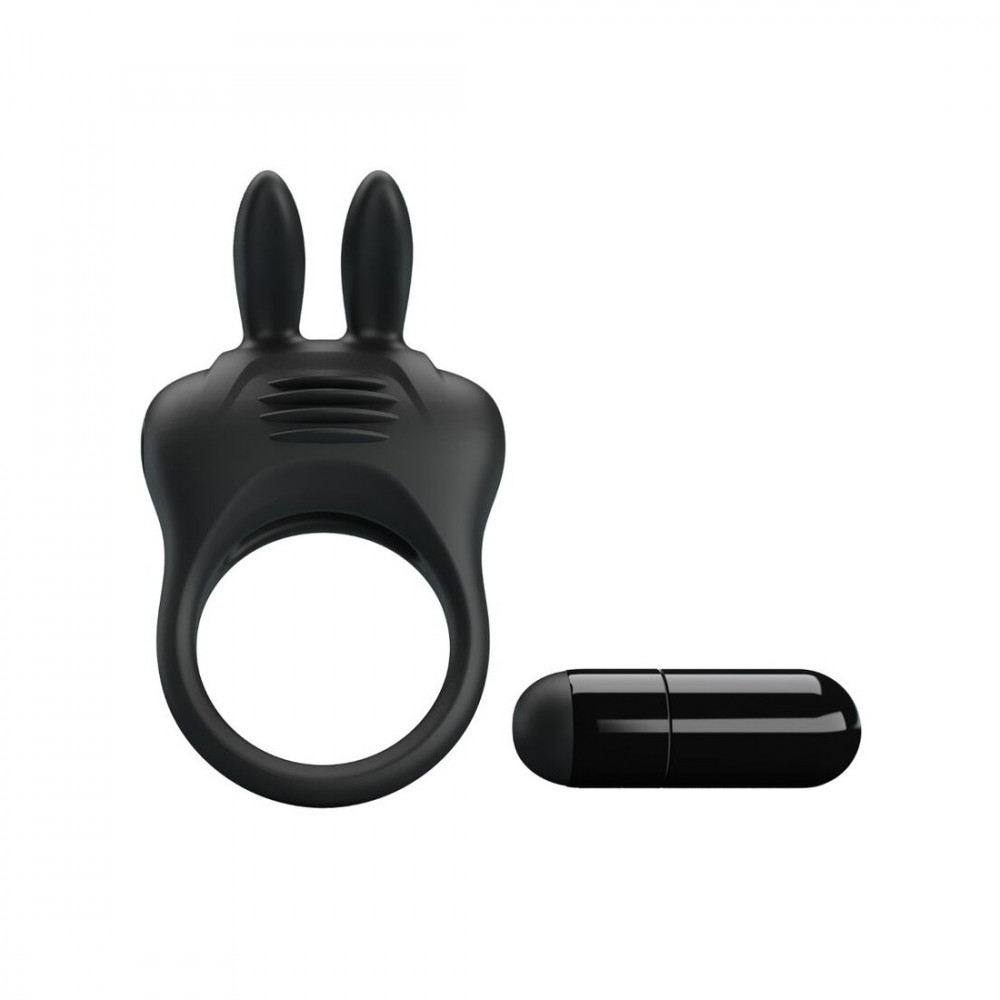 Різне - Вібро-ерекційне кільце з вушками Pretty Love чорне, 7.4 х 4.2 см 1