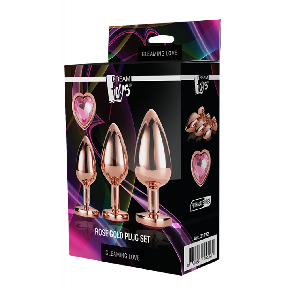 Анальные игрушки без вибрации - Набор анальных пробок GLEAMING LOVE ROSE GOLD PLUG SET 1
