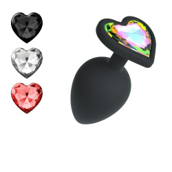 Анальная пробка Cuore Crushious, со сменными кристаллами, силиконовая, черная, 8 х 3.4 см, размер М