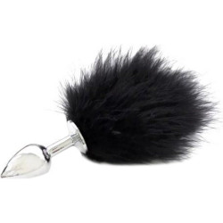 Анальная пробка с хвостиком S, черная, 6 х 2.5 см