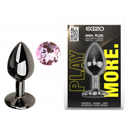 Анальная пробка с кристаллом EGZO - Dark Gray Round Plug Pink, size S