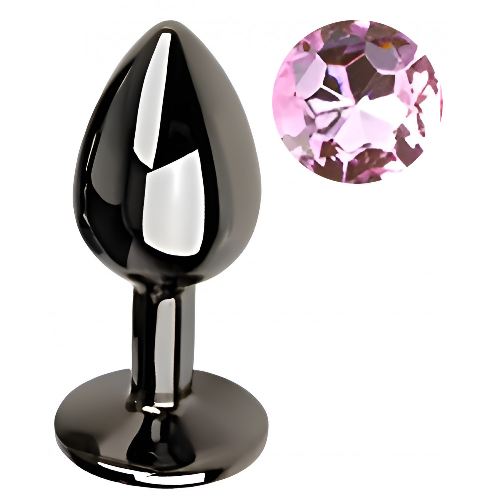 Анальные игрушки без вибрации - Анальная пробка с кристаллом EGZO - Dark Gray Round Plug Pink, size S 5