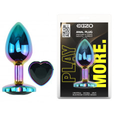 Анальная пробка с кристаллом EGZO - Multicolor Heart Plug Black size M