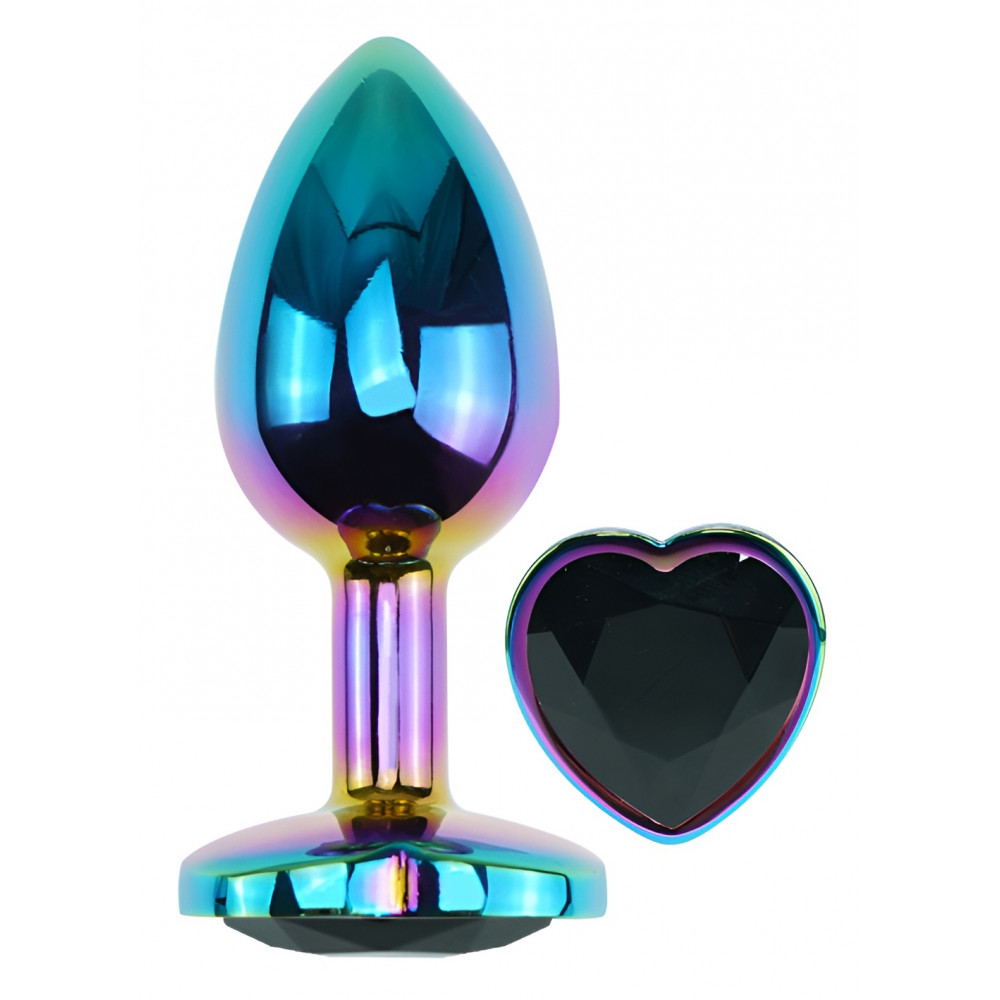 - Анальная пробка с кристаллом EGZO - Multicolor Heart Plug Black size M 1