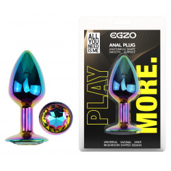 Анальная пробка с кристаллом EGZO - Multicolor Round Plug Rainbow size S