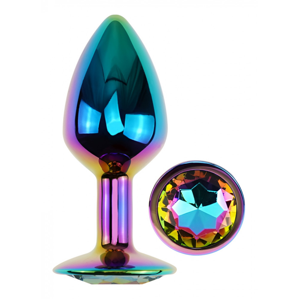 Анальные игрушки без вибрации - Анальная пробка с кристаллом EGZO - Multicolor Round Plug Rainbow size S 4