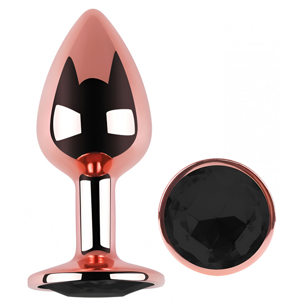 - Анальная пробка с кристаллом EGZO - Rose Gold Round Plug Black size M 1