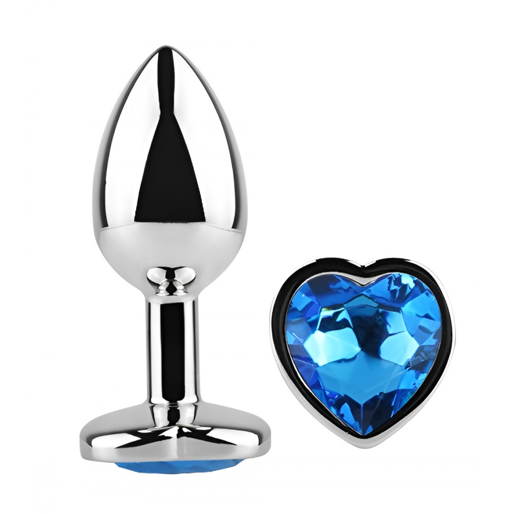 Анальные игрушки без вибрации - Анальная пробка с кристаллом EGZO - Silver Heart Plug Blue size S 4