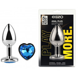Анальная пробка с кристаллом EGZO - Silver Heart Plug Blue size S