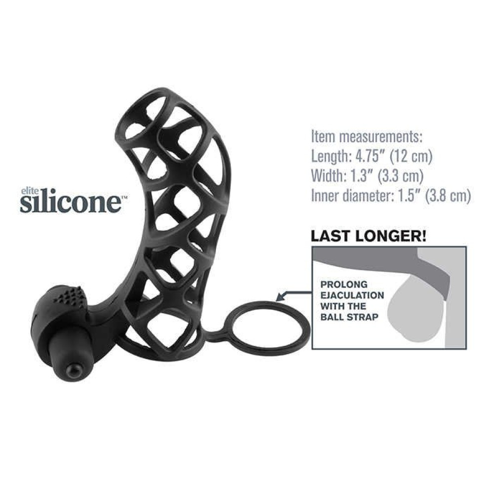 Эрекционные кольца с вибрацией - Эрекционная вибронасадка на пенис Pipedream Fantasy X-tensions с кольцом на мошонку, чёрная 3