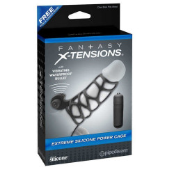 Эрекционная вибронасадка на пенис Pipedream Fantasy X-tensions с кольцом на мошонку, чёрная