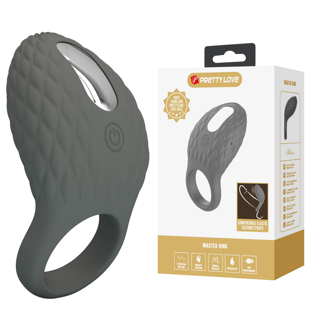 Эрекционные кольца с вибрацией - Эрекционное виброкольцо PRETTY LOVE серое, 8.6 х 4.6 см
